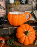 Horror-Shop Halloween Kürbis Tasse mit Deckel Orange Keramik Bild 1