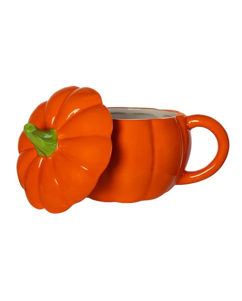 Horror-Shop Halloween Kürbis Tasse mit Deckel Orange Keramik - Bild 5