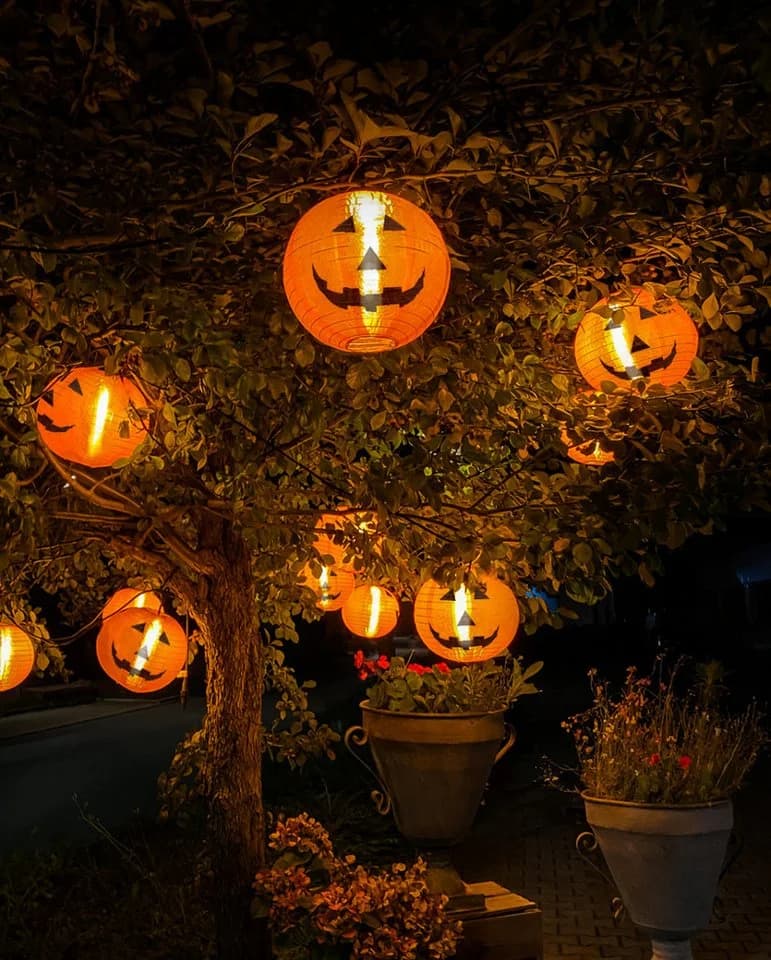 Horror-Shop Halloween Kürbis Lampion Orange Schwarz Dekoobjekt