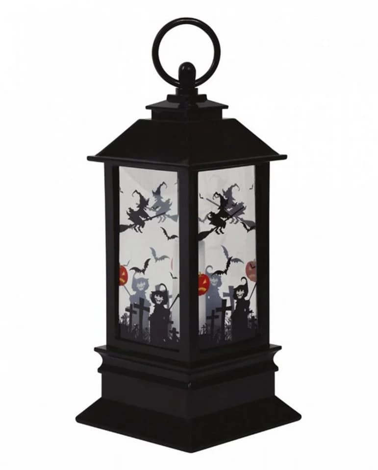 Horror-Shop Laterne mit Halloween Motiven und LED Kerze Schwarz/Orange/Gelb