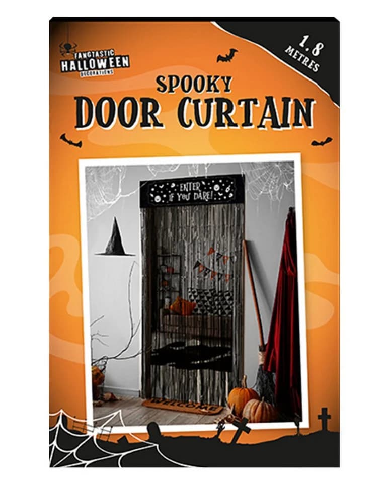 Horror-Shop Türvorhang ENTER IF YOU DARE Schwarz-Weiß Halloween Deko