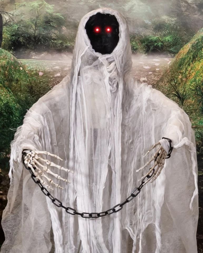 Horror-Shop Dekoobjekt Grabstein mit Kettengeist Halloween Animatronic 130cm - Bild 3