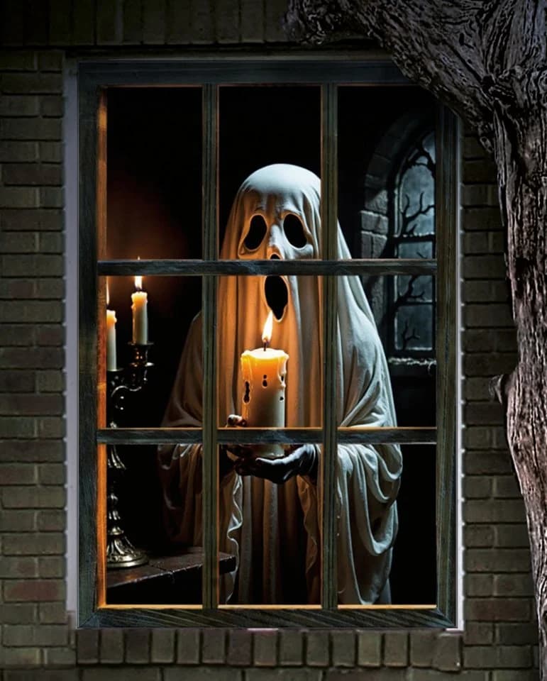 Horror-Shop Dekoobjekt Fake Halloween Fenster mit Gespenst