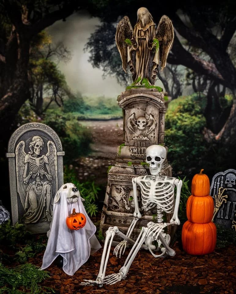 Halloween Skelett Geisterhund Deko mit leuchtendem Kürbis - Bild 3