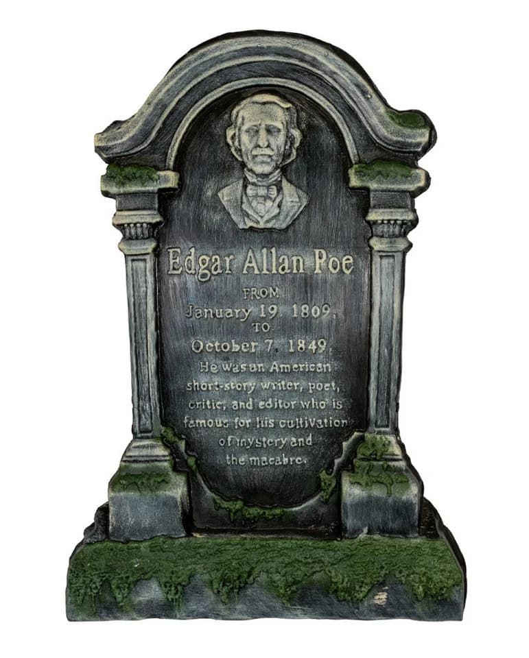 Horror-Shop Halloween Grabstein Edgar A. Poe mit Erdspieß Grau/Grün - Bild 2