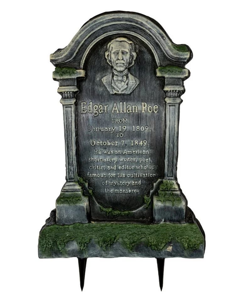 Horror-Shop Halloween Grabstein Edgar A. Poe mit Erdspieß Grau/Grün - Bild 3