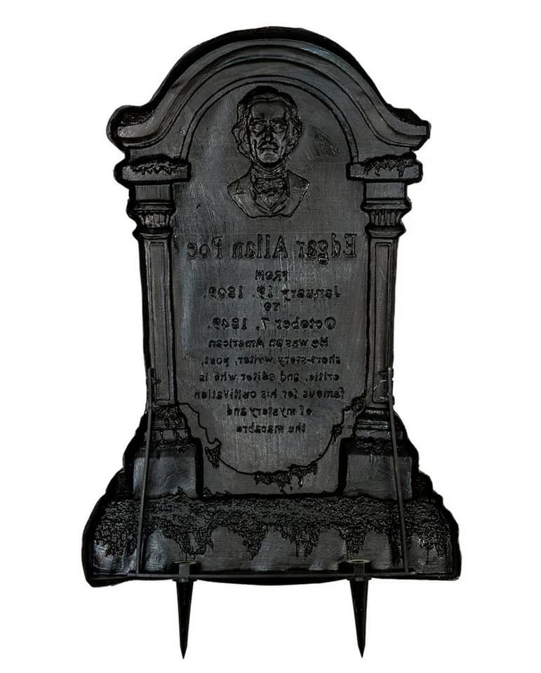 Horror-Shop Halloween Grabstein Edgar A. Poe mit Erdspieß Grau/Grün - Bild 5