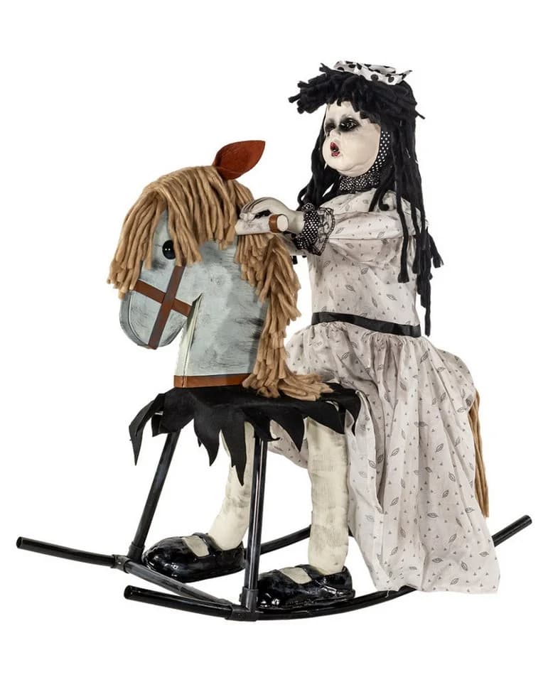Horror-Shop Animiertes Schaukelpferd mit Geisterpuppe 72cm - Bild 2