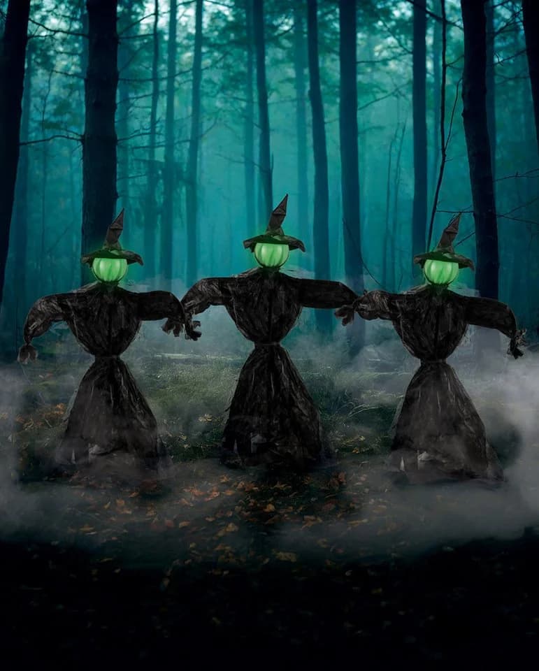 Horror-Shop Halloween Hexen 3er-Set mit grüner Beleuchtung
