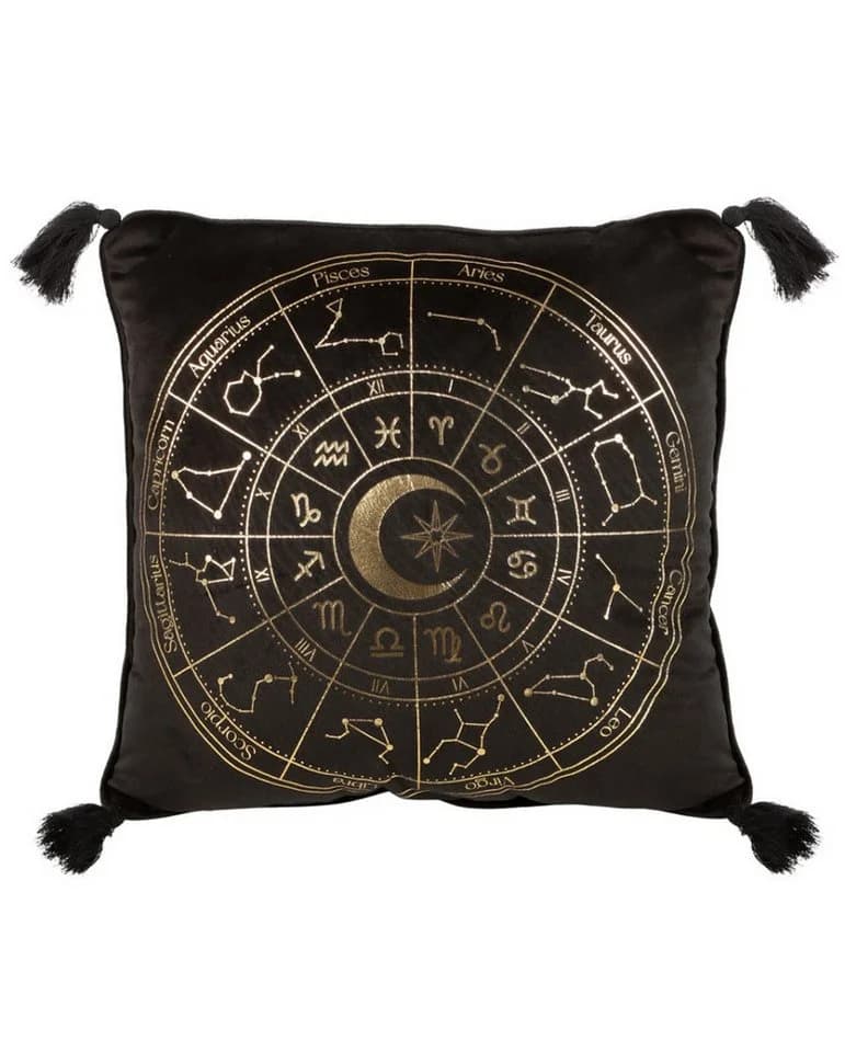 Horror-Shop Dekokissen Astrology Wheel Schwarz Gold mit Quasten - Bild 2