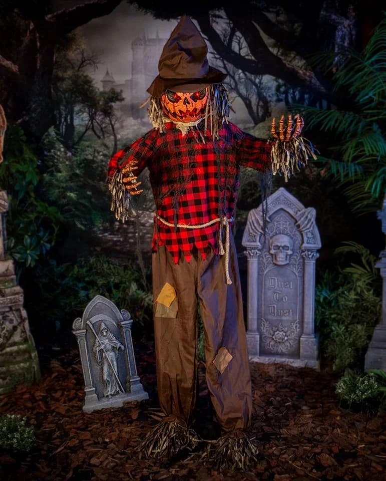 Horror-Shop Halloween Animatronic Kürbis-Vogelscheuche 198cm