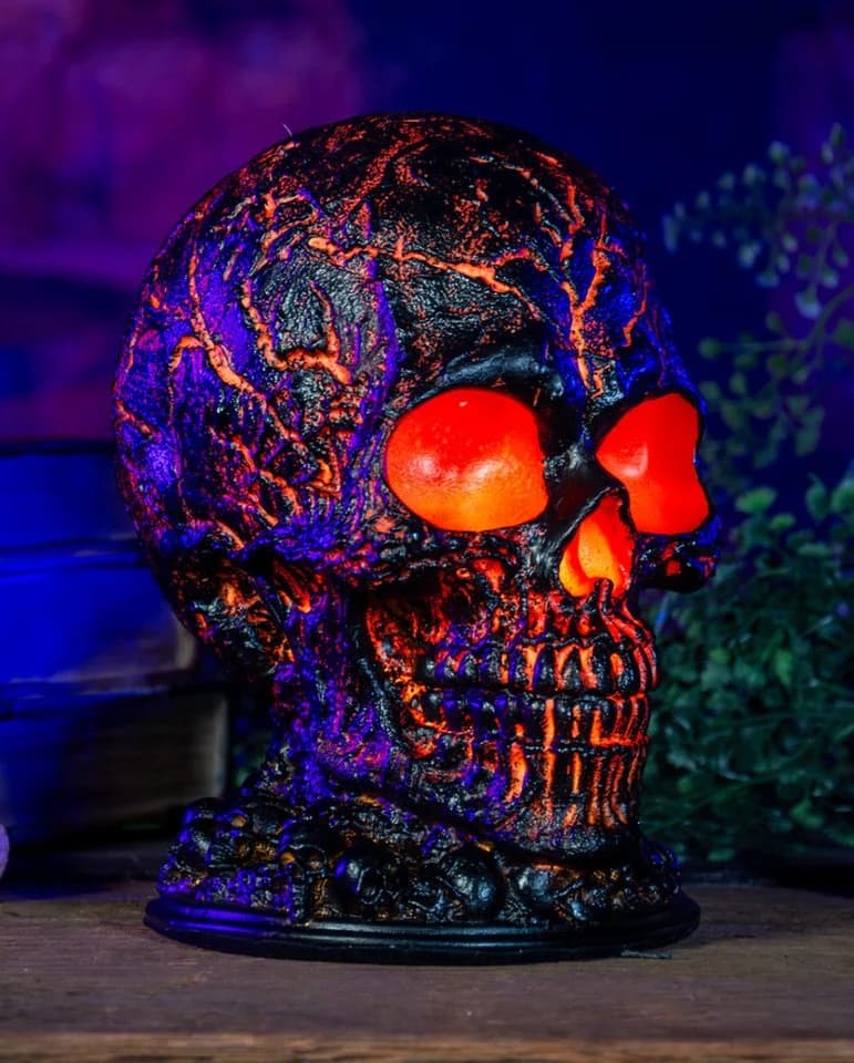 Horror-Shop Totenkopf Lampe Lava Effekt Schwarz Orange USB