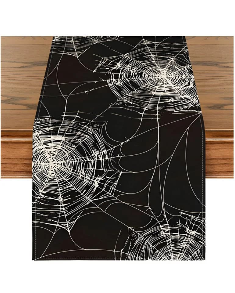 Horror-Shop Tischläufer Midnight Cobweb Garden Schwarz Weiß 183cm