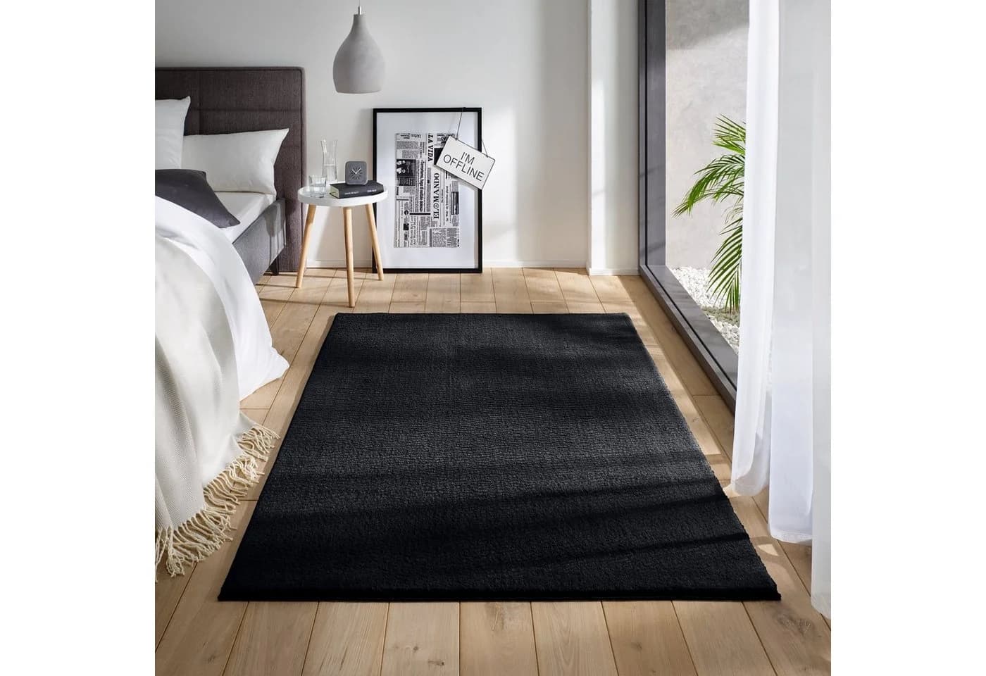 TaCa Home Waschbarer Kurzflor-Teppich Schwarz Anti-Rutsch - Bild 2