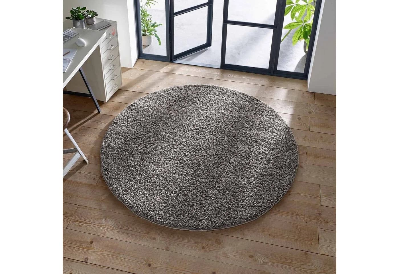 TaCa Home Langflor-Teppich Shaggy Anthrazit 80 cm Rund
