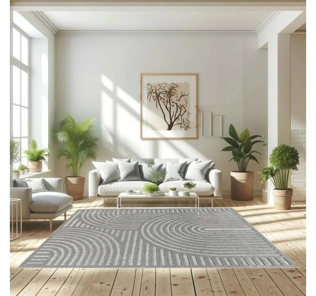 TaCa Home Outdoor Teppich Wetterfest Boho Grau