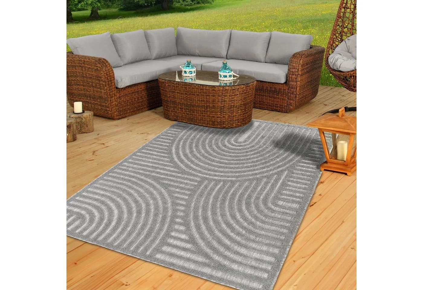 TaCa Home Outdoor Teppich Wetterfest Boho Grau - Bild 2
