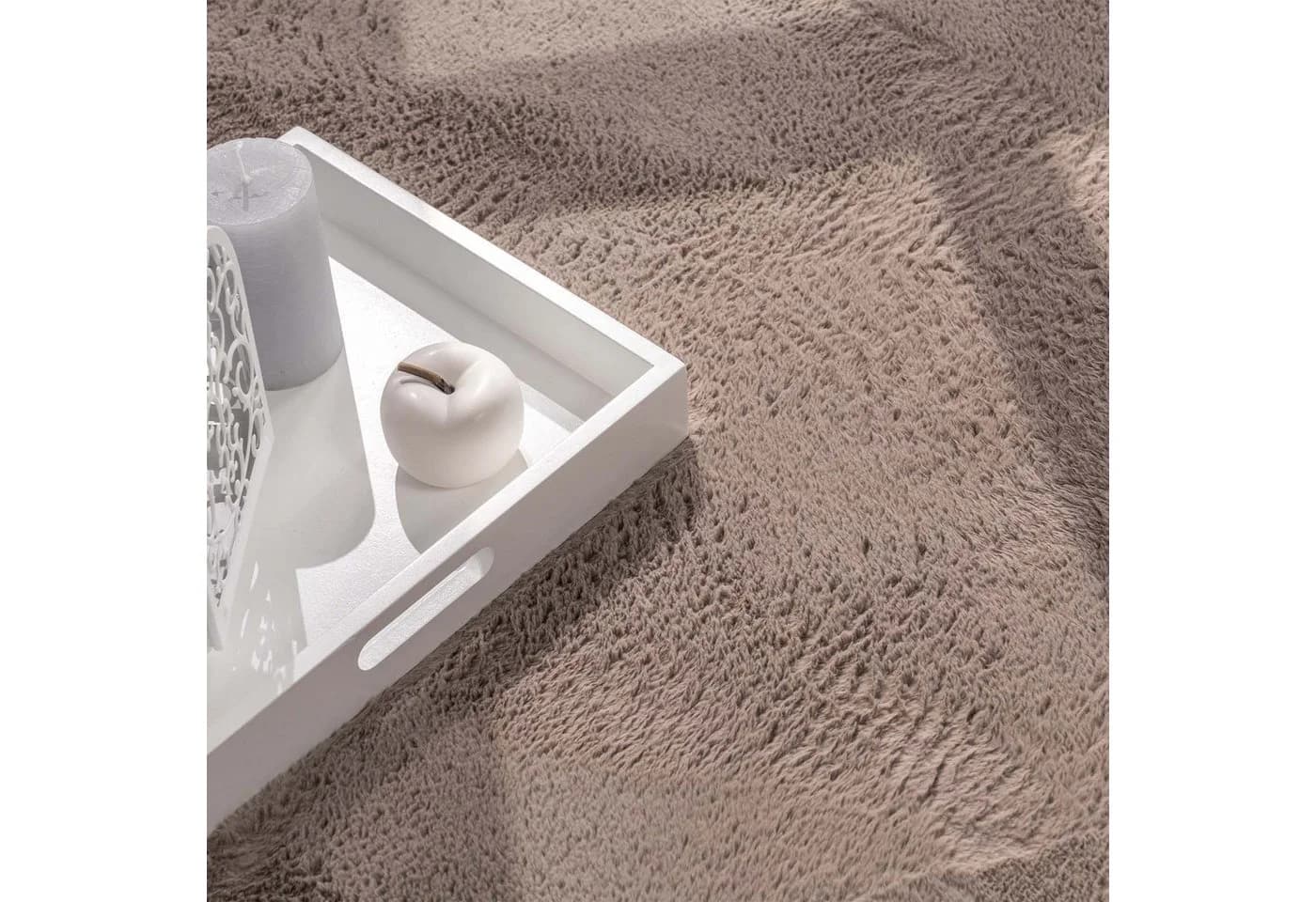 TaCa Home Teppich Taupe Kunsthasenfell Imitat Modern