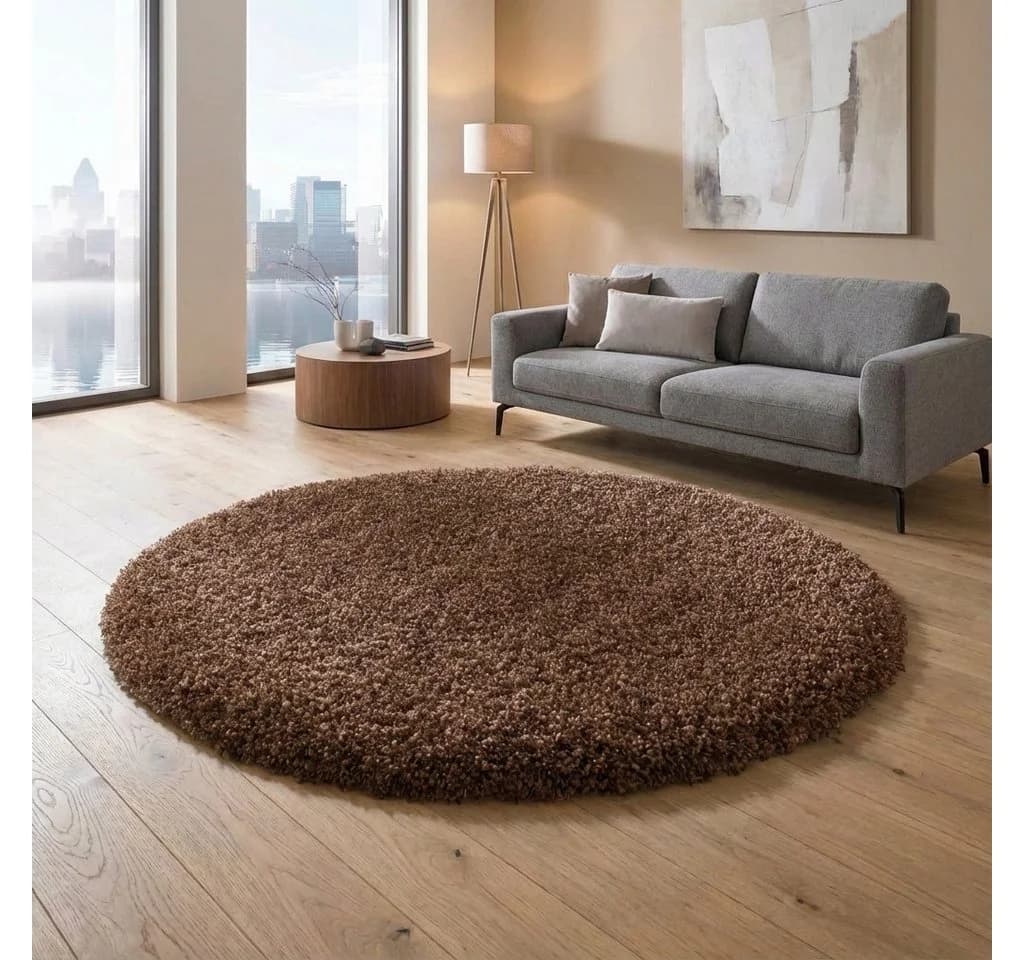 TaCa Home Shaggy Teppich Rostbraun Rund 120 cm - Bild 2