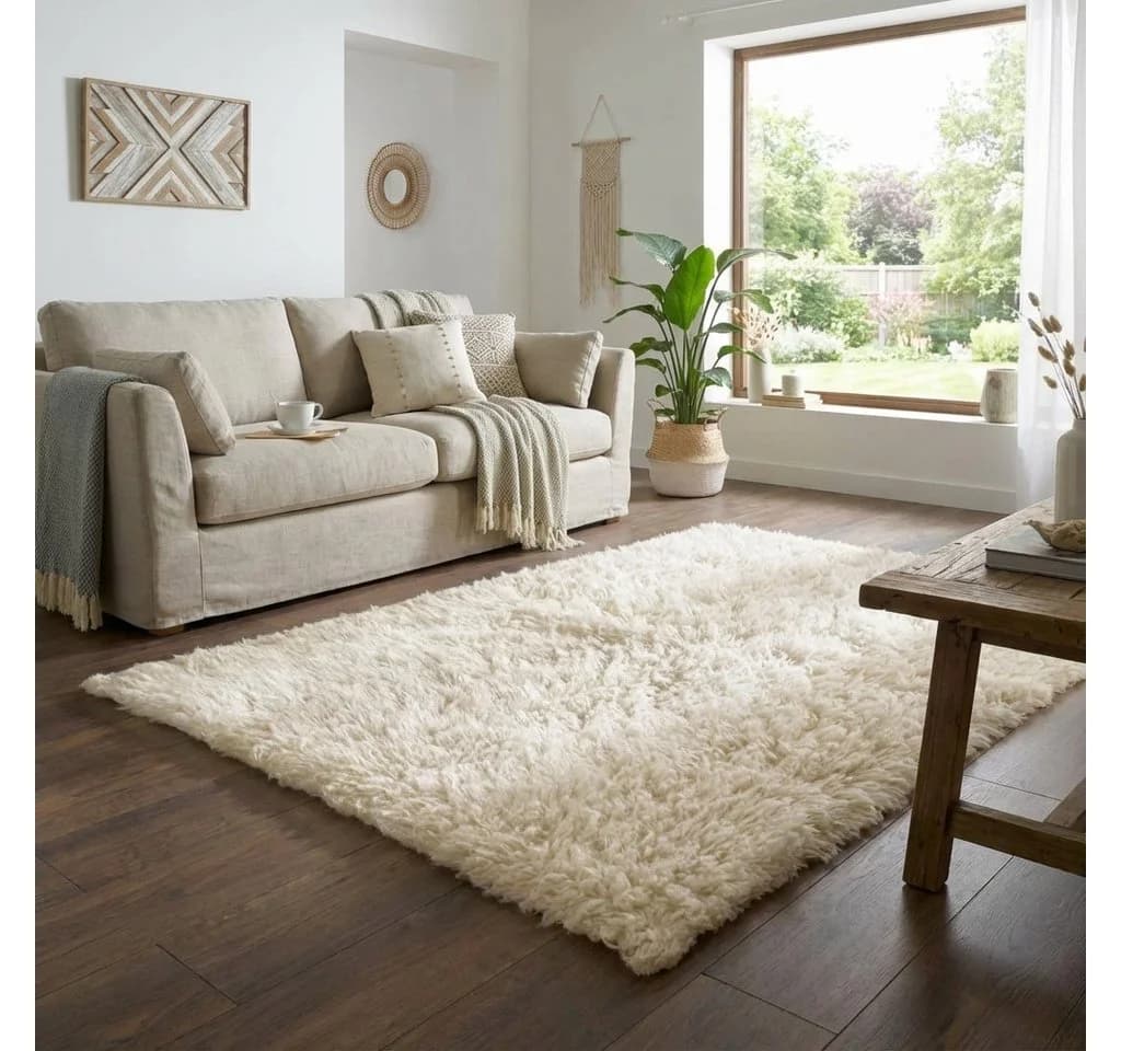 TaCa Home Flokati-Teppich Schurwolle Handgewebt Creme - Bild 2