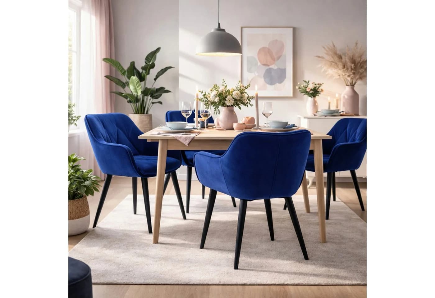 HAGO Esszimmerstuhl 2er Set Blau Samt mit Armlehne - Bild 2