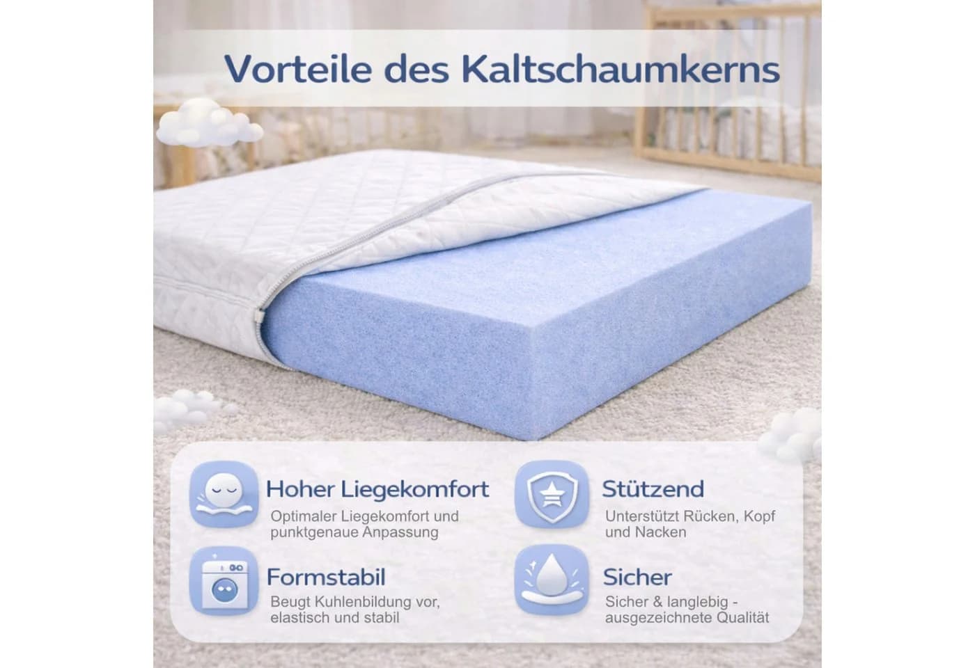 HAGO Kindermatratze Kaltschaum 10 cm blau Allergikergeeignet - Bild 4