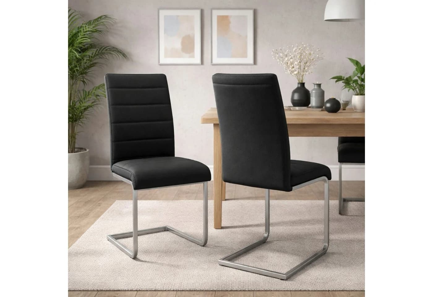 HAGO Esszimmerstuhl 2er Set Schwarz Freischwinger PU-Kunstleder - Bild 2