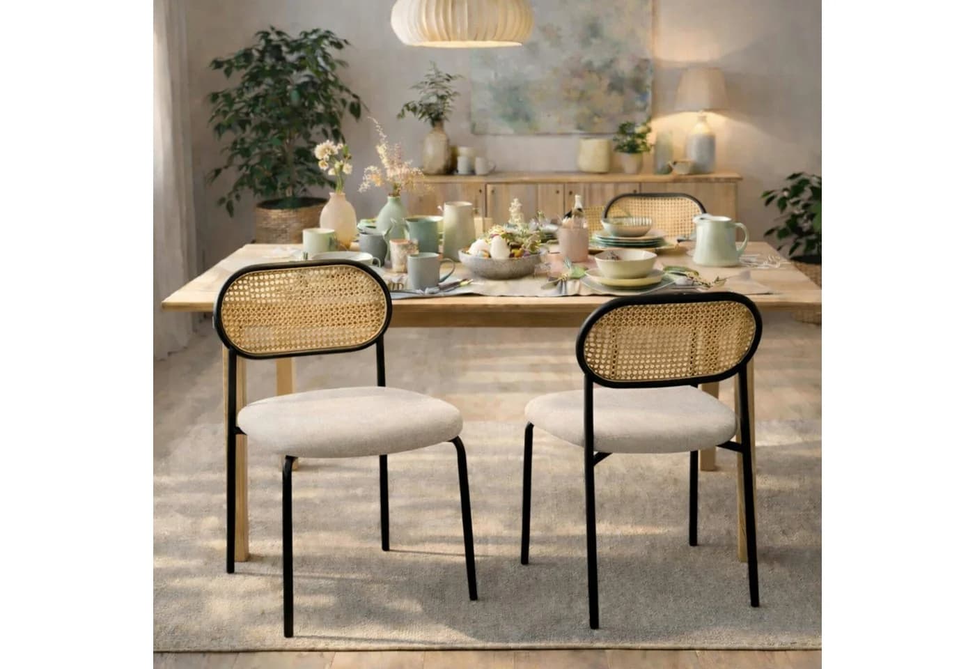 HAGO Esszimmerstuhl 2er Set Beige PE-Rattan Polyester - Bild 2