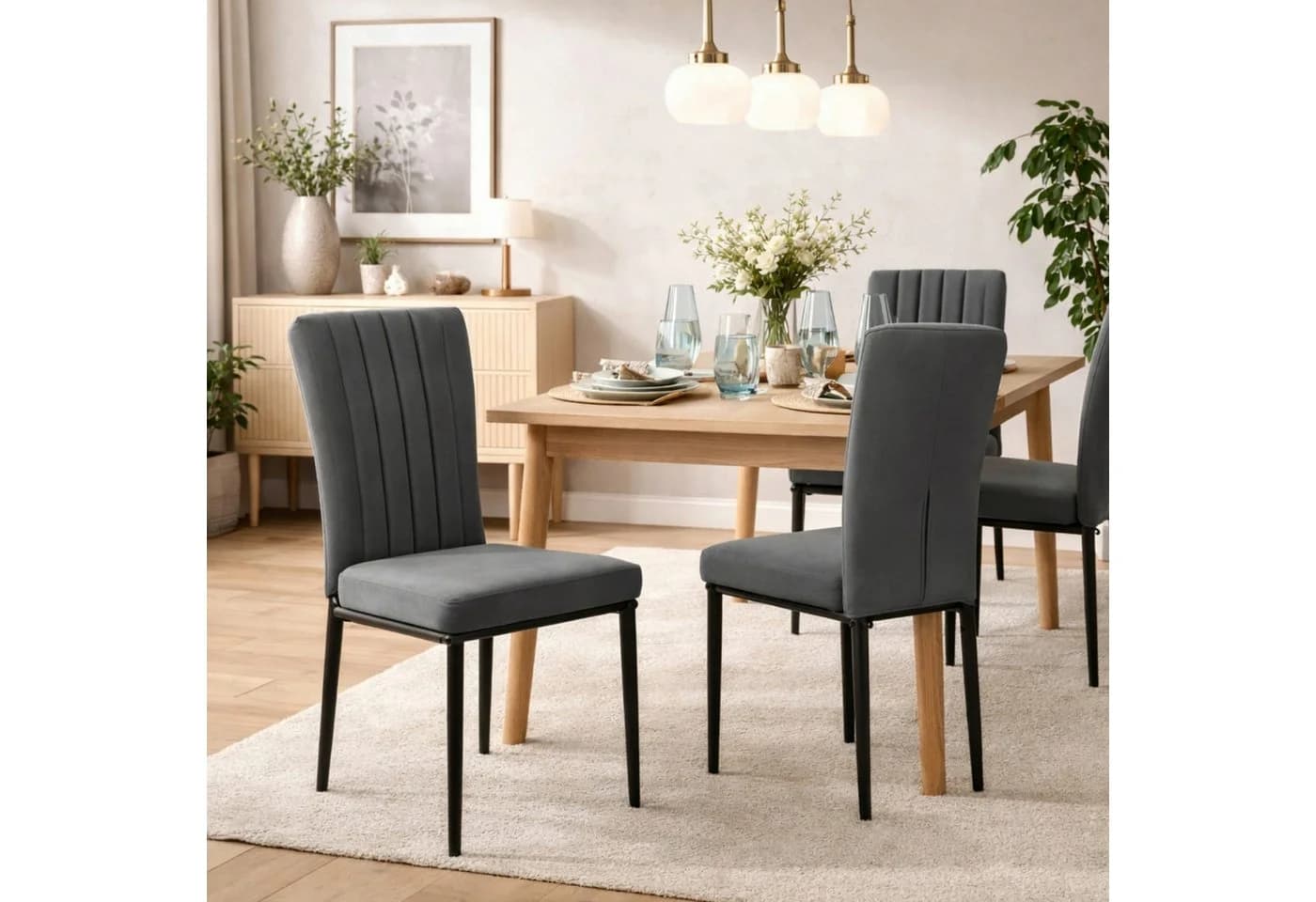 HAGO Esszimmerstuhl 4er Set Grau Samt Hochlehner - Bild 2
