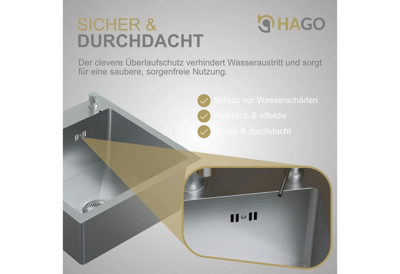 HAGO Edelstahl-Einbauspüle 45x45 cm mit Schallschutz - Bild 4