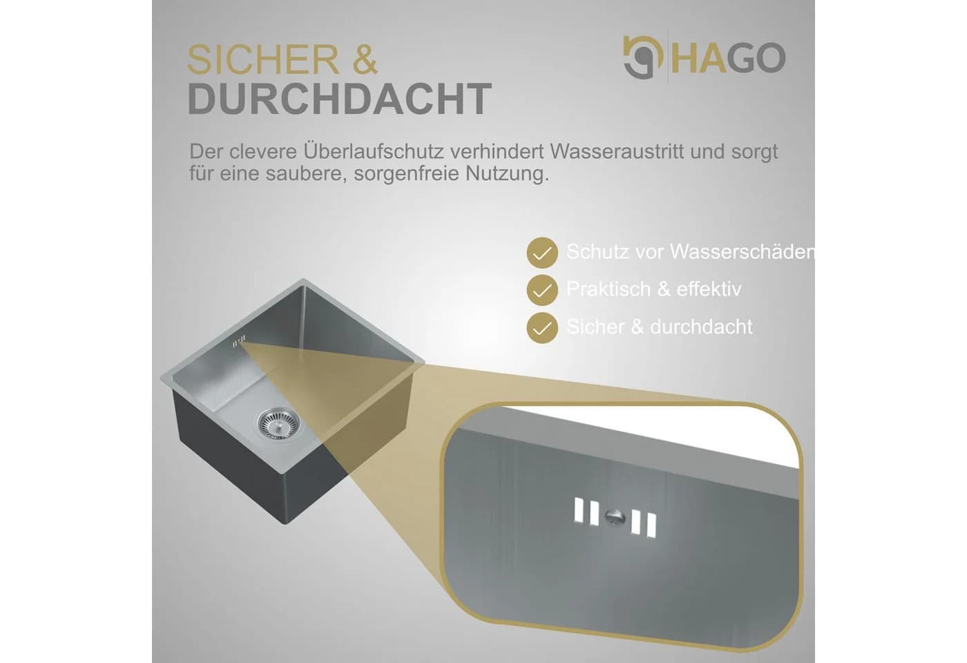 HAGO Einbauspüle Edelstahl 40x34 cm Schallschutz - Bild 4