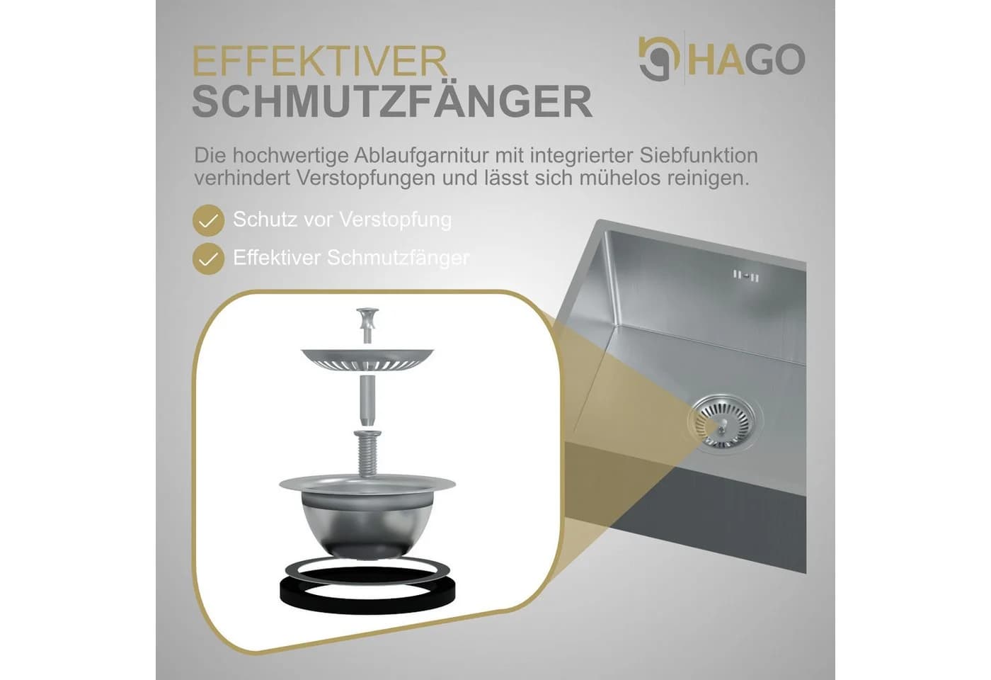 HAGO Einbauspüle Edelstahl 40x34 cm Schallschutz - Bild 5
