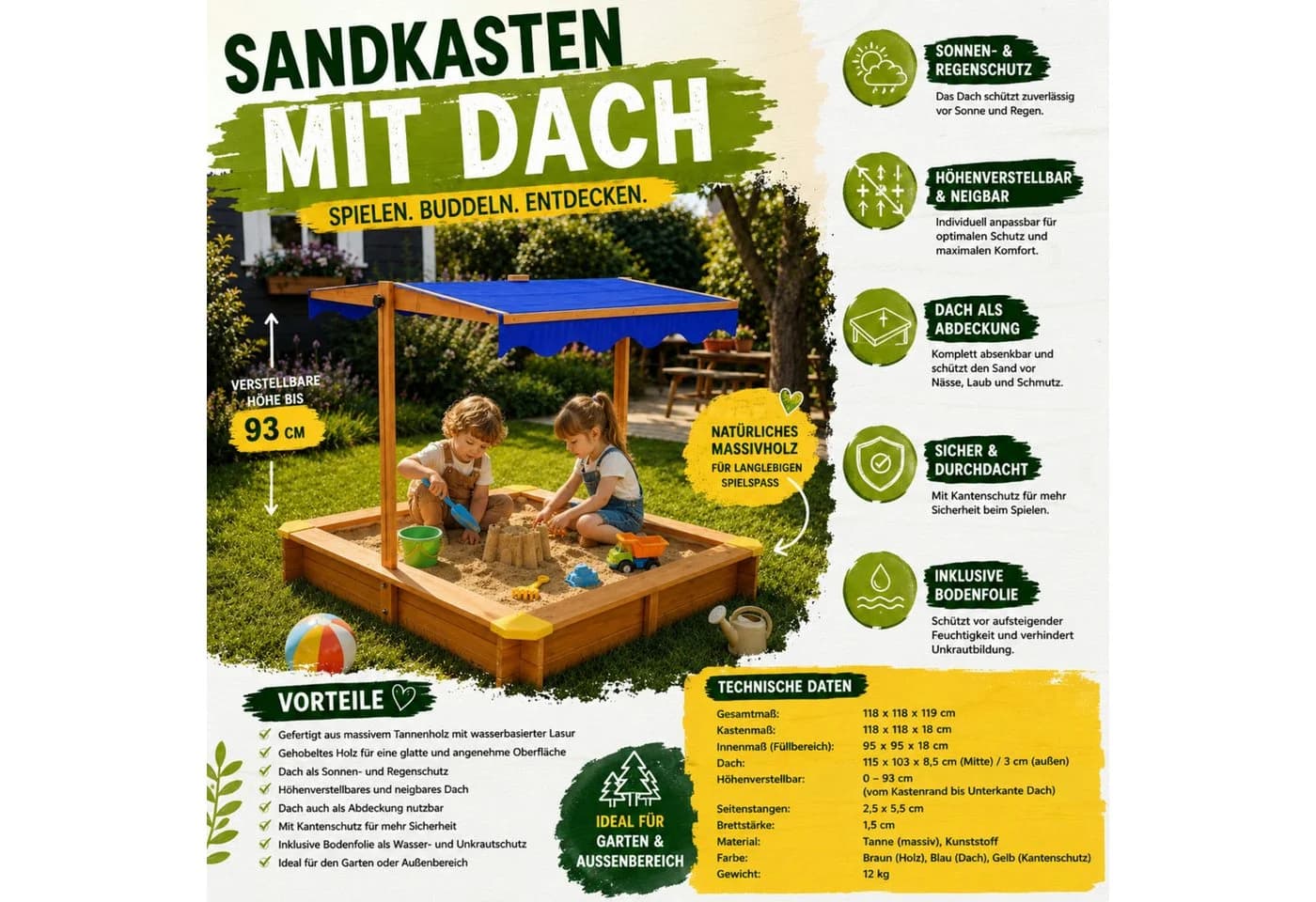 HAGO Sandkasten mit Dach, Massivholz, höhenverstellbar - Bild 4