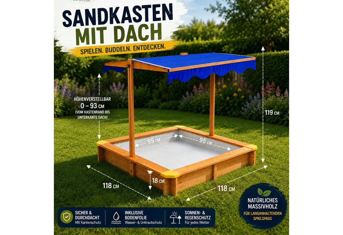 HAGO Sandkasten mit Dach, Massivholz, höhenverstellbar - Bild 5