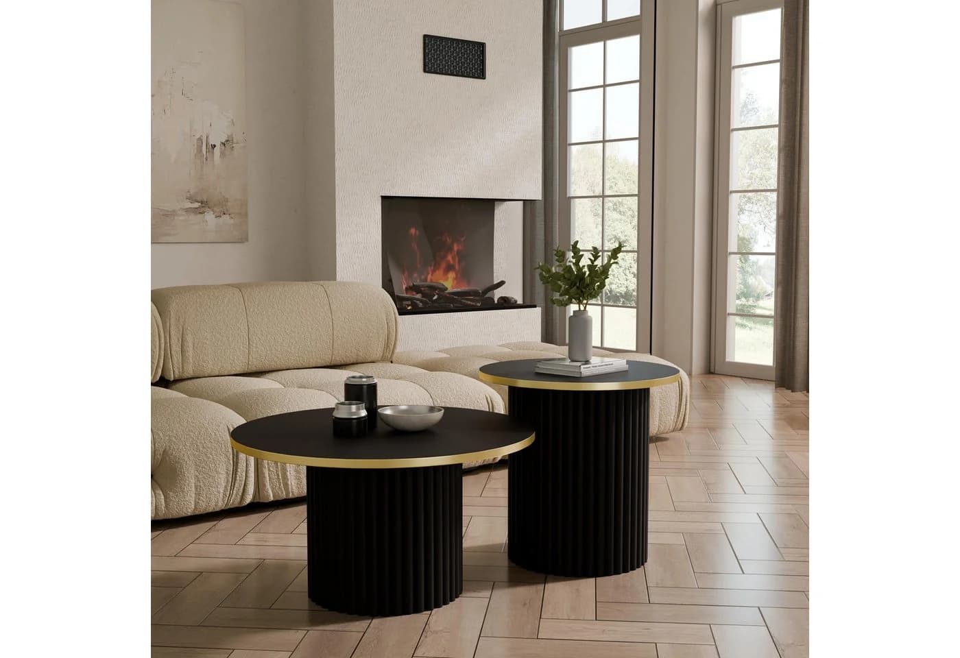 Design Möbel Couchtisch LOMELO 2in1 Schwarz/Weiß - Bild 2