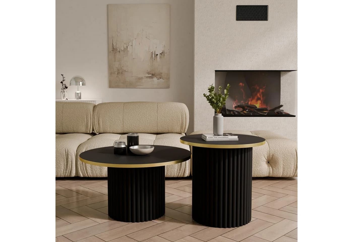 Design Möbel Couchtisch LOMELO 2in1 Schwarz/Weiß - Bild 4