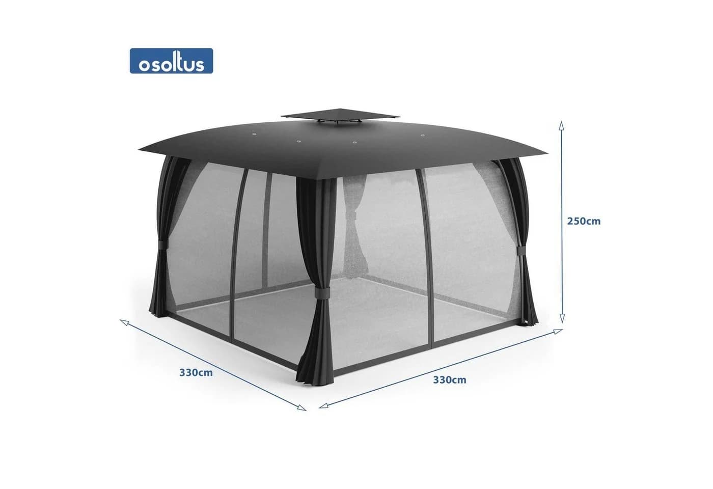 osoltus Garten Pavillon Amrum 3,3x3,3m Anthrazit mit Seitenwand & Insektenschutz - Bild 3
