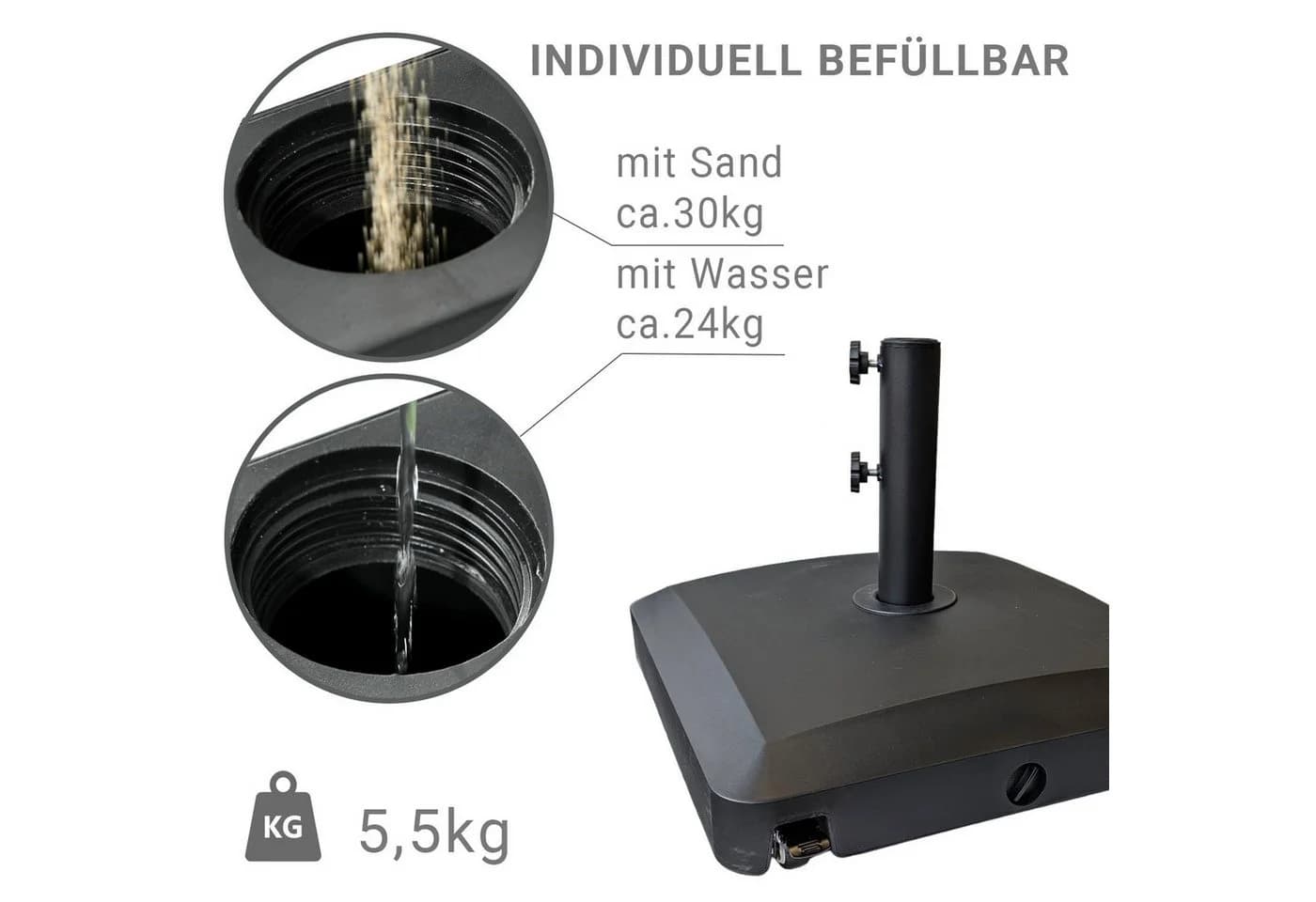 osoltus Schirmständer Kunststoff Anthrazit mit Rollen befüllbar - Bild 5