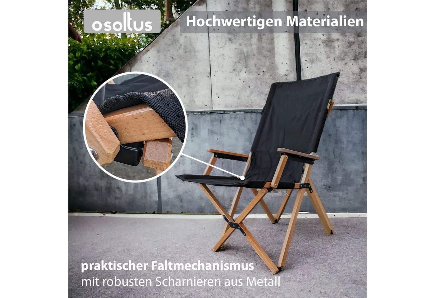 osoltus Naomi Campingstuhl Buche Schwarz mit Armlehne - Bild 4