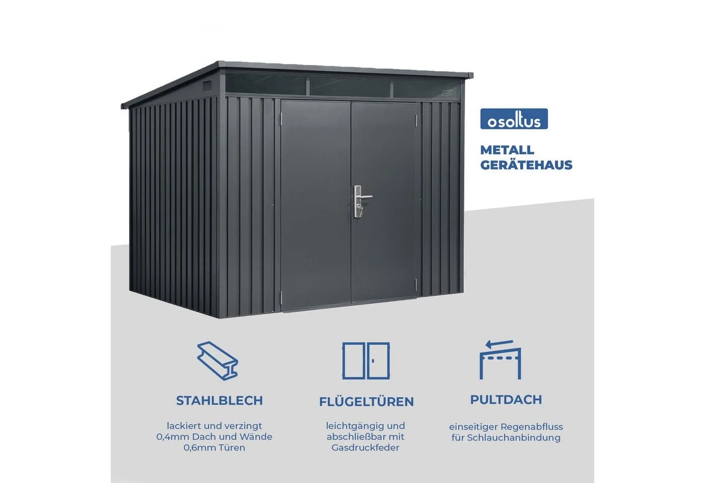 osoltus Premium Metall Gerätehaus Skylight 8 m² 280 x 300 cm - Bild 5