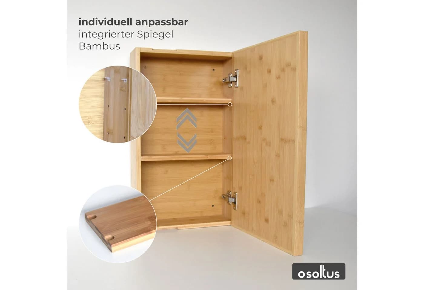 osoltus Spiegelschrank Badschrank mit Tür Bambus - Bild 4
