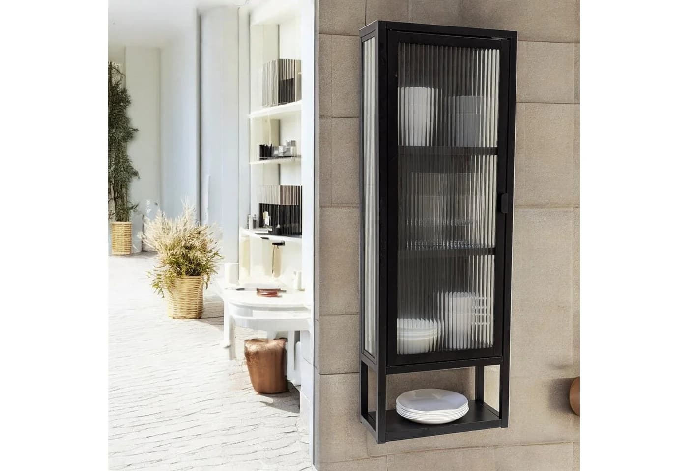 osoltus Wandschrank Riffelglas Stahl Regal cube Schwarz Industrial - Bild 5