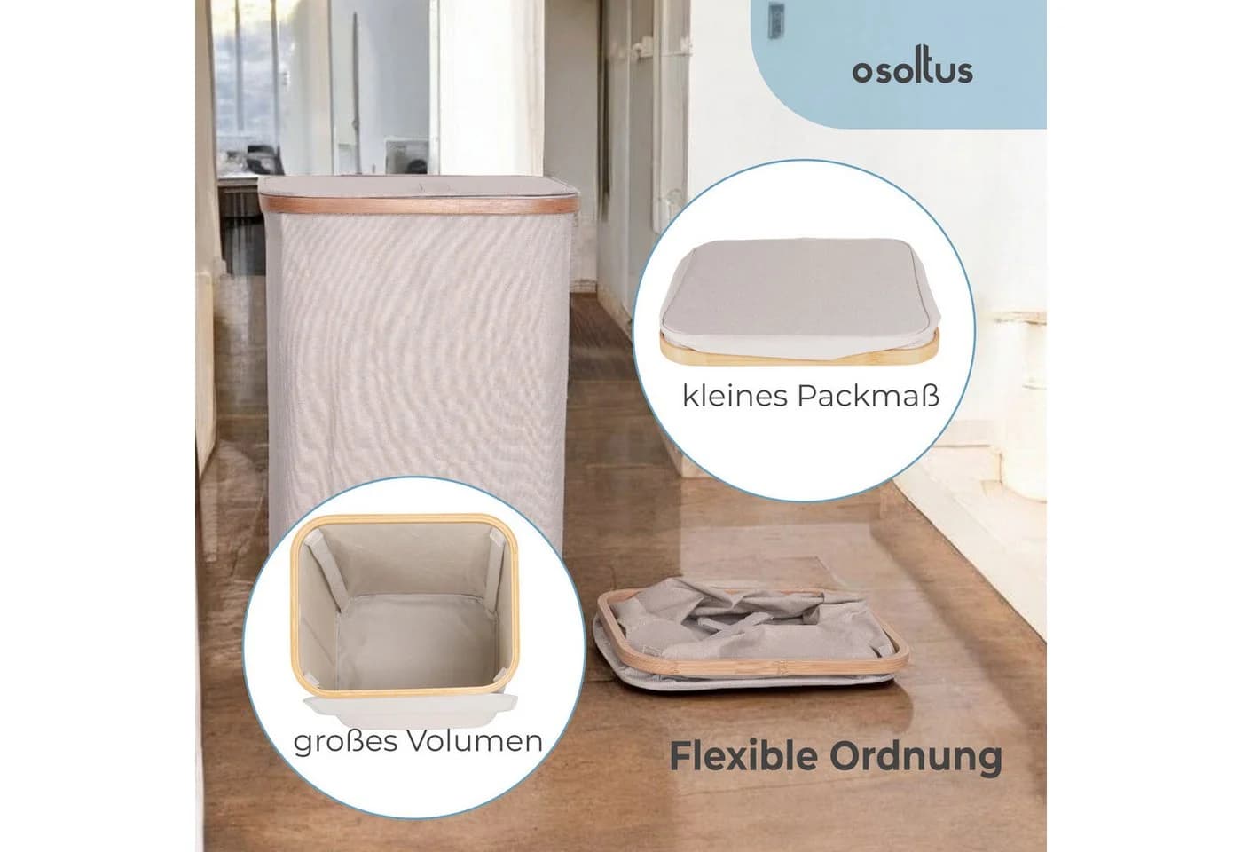 osoltus Wäschesortierer Nelson 1-Fach Wäschekorb Bambus beige - Bild 4