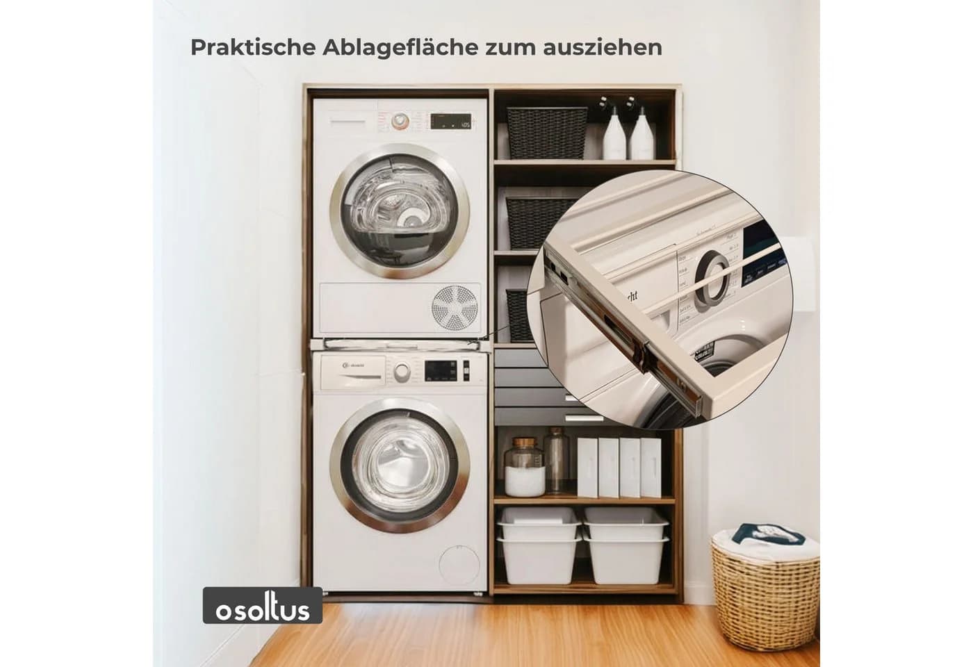 osoltus Universal Verbindungsrahmen Waschmaschine / Trockner mit Teleskopauszug