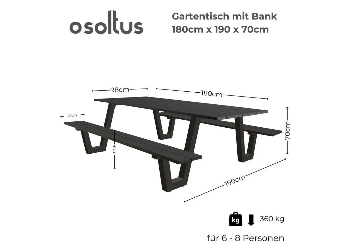 osoltus Gartenlounge-Set Alu Picknick Gartentisch Bank Naples II Anthrazit - Bild 3