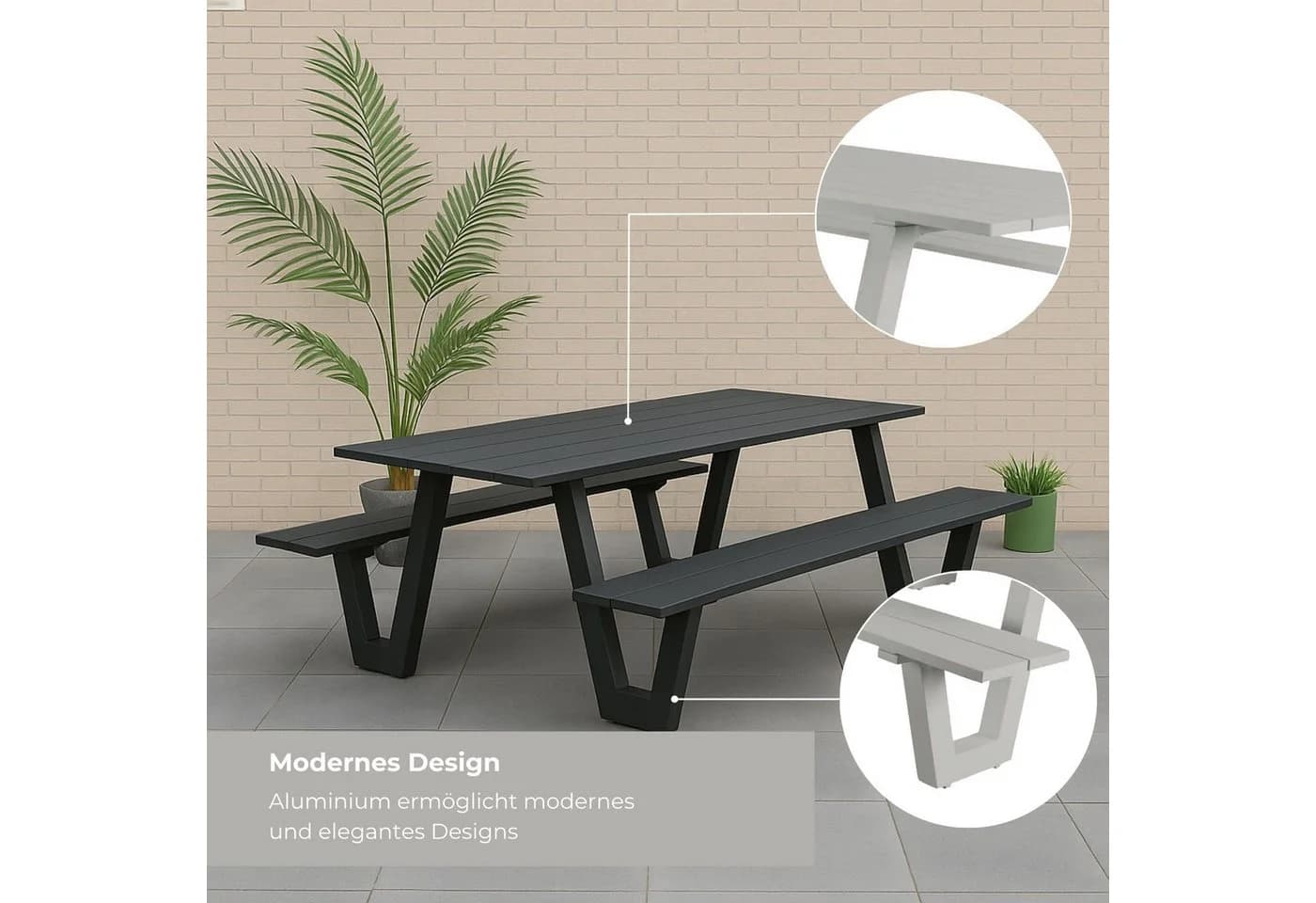 osoltus Gartenlounge-Set Alu Picknick Gartentisch Bank Naples II Anthrazit - Bild 4