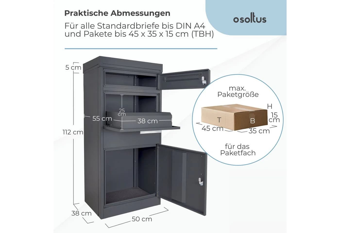 osoltus Standbriefkasten Paketbox XL mit Pflanzdach anthrazitgrau - Bild 3