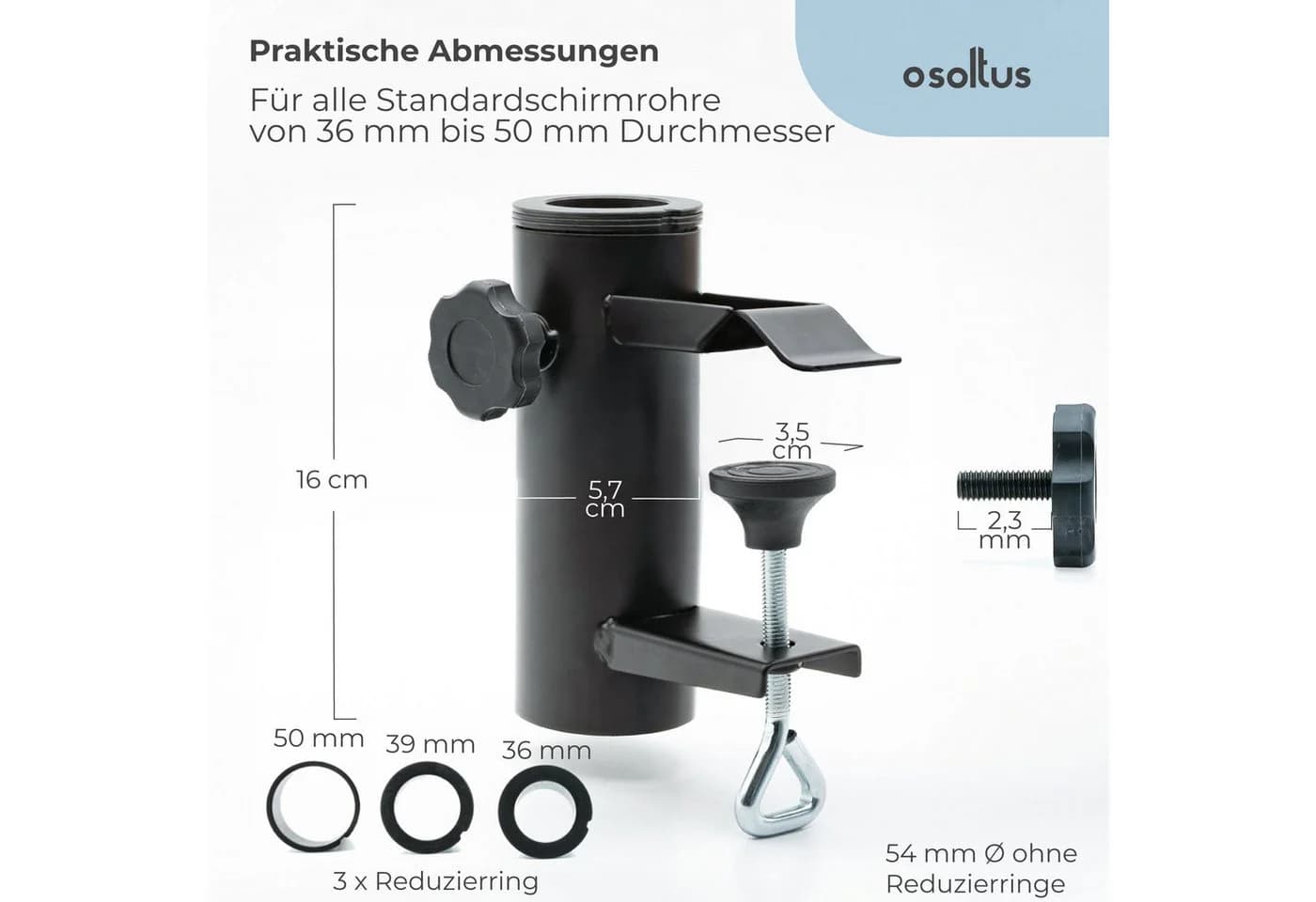 osoltus Sonnenschirmhalter Balkongeländer Klemmsystem Schwarz - Bild 3