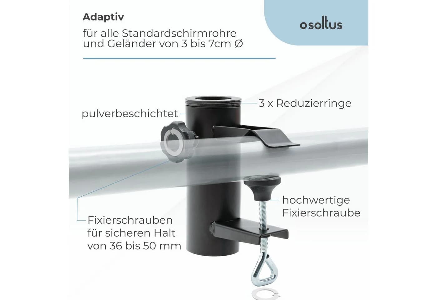 osoltus Sonnenschirmhalter Balkongeländer Klemmsystem Schwarz - Bild 5