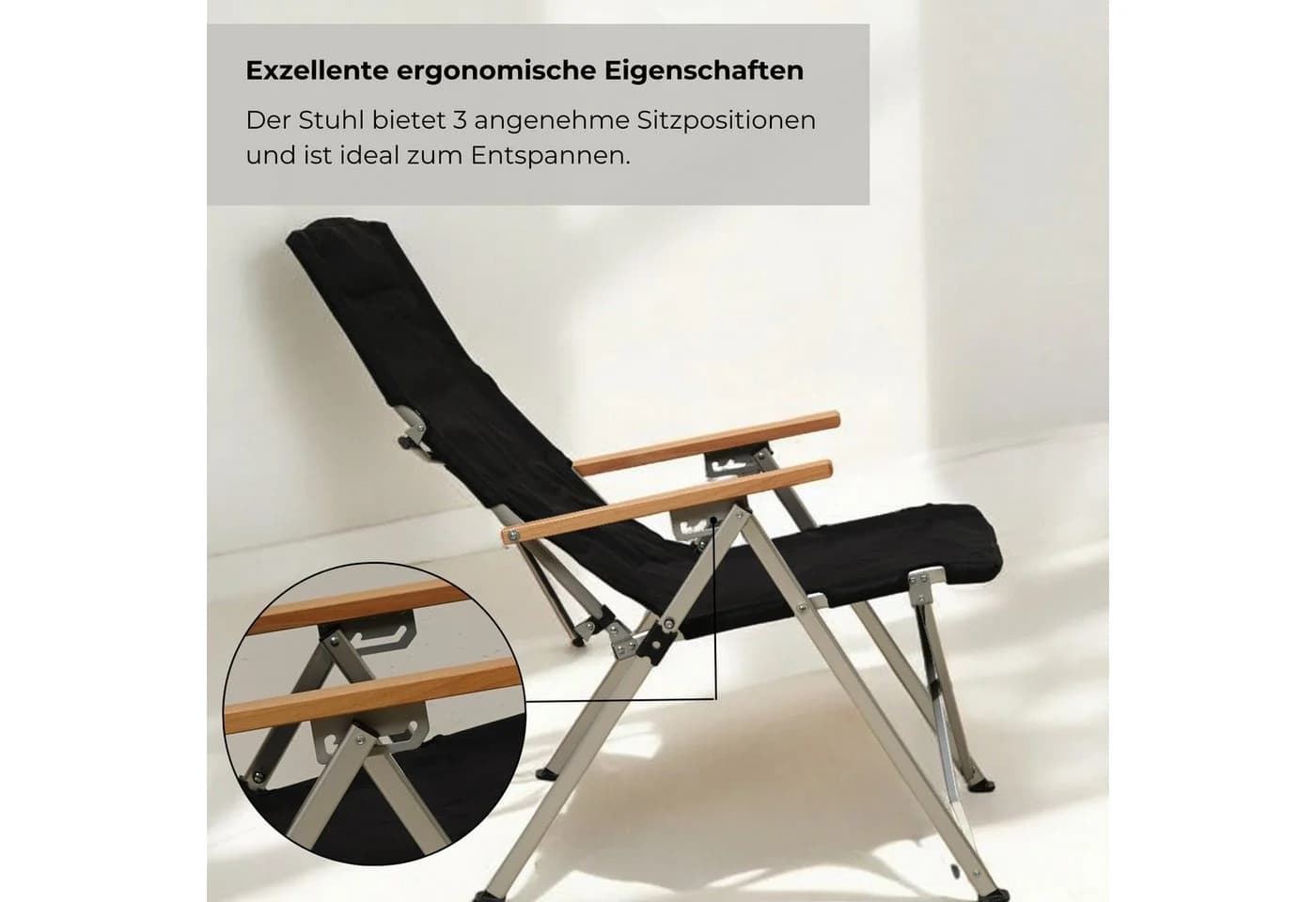 osoltus Campingstuhl faltbar verstellbar Aluminium mit Buchenholz-Armlehnen - Bild 4